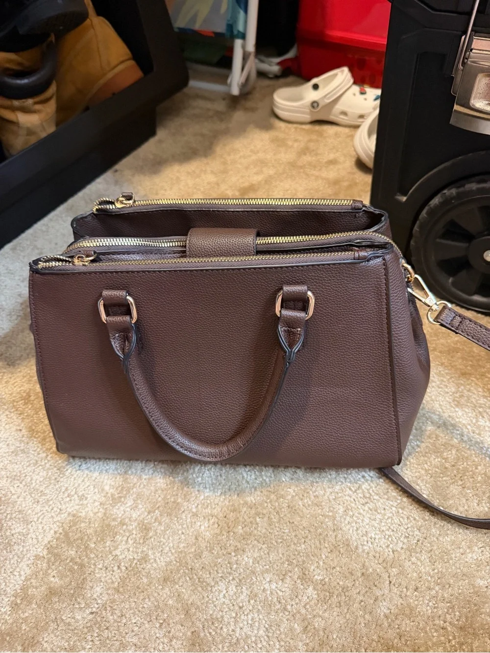 Classic Structured Tote Handbag - Brown